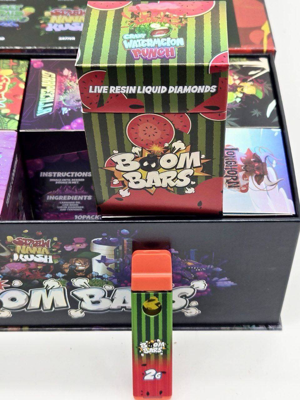BOOM BARS 2G DISPOSABLE BOOM BARS 2G DISPOSABLE stands tall. We’ve combined a colossal e-liquid capacity with reliable, rechargeable technology and top-tier flavors to create a disposable vape that truly outperforms the competition.