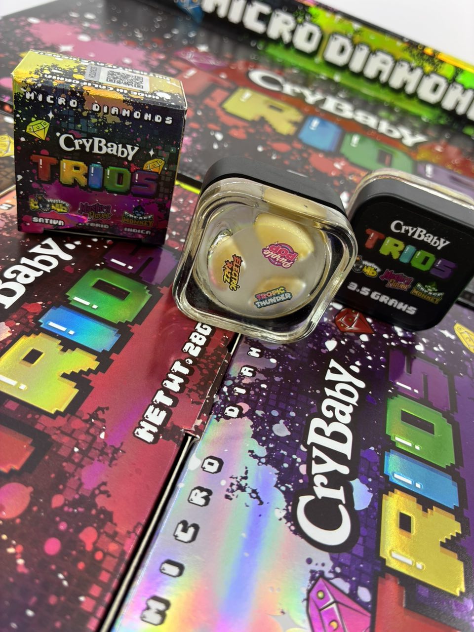 CRYBABY TRIOS WAX Experience the ultimate dab with Crybaby Trios Wax Micro Diamonds 3-in-1. Discover the potent, flavorful blend of THCA diamonds, live resin & cured resin. Learn about lab results, safety, and why it's a top-tier concentrate.